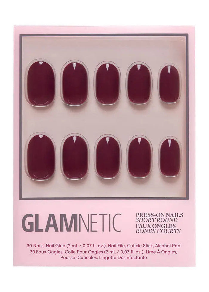 Berry Maroon Press-On Nails | Short Round