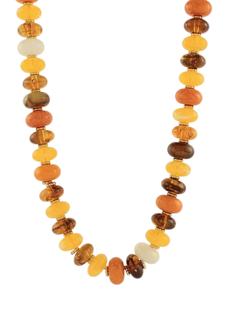 Multi Color Flat Bead Necklace - Brown Multi