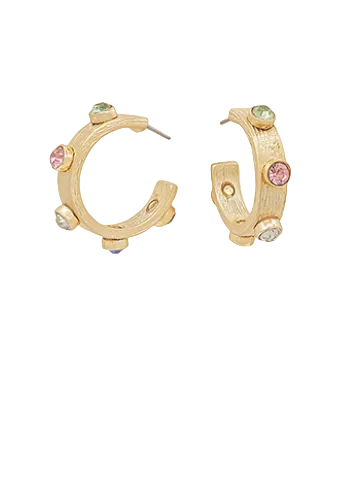 25mm Crystal Station Textured Hoops-Pastel Multi/WornGold