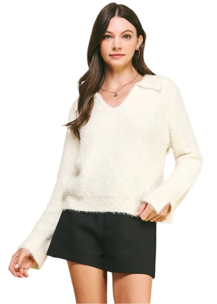 Soft Yarn Collared Sweater