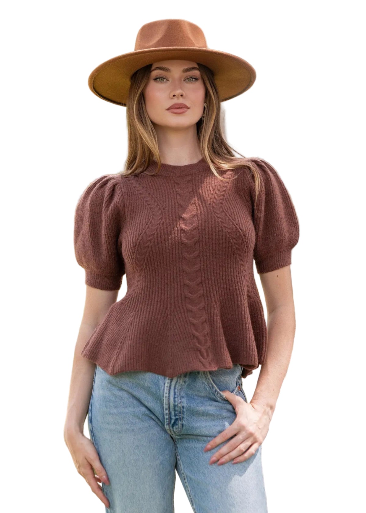 Flared Puff Sleeve Knit Top