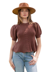 Flared Puff Sleeve Knit Top