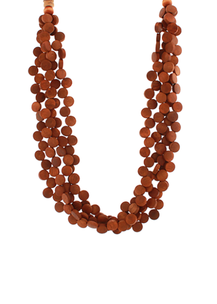 3 Layered Wood Disk Cord Necklace