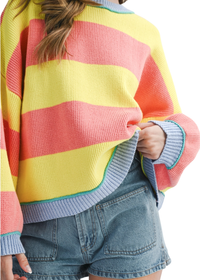 Striped Knit Crewneck Pullover Sweater