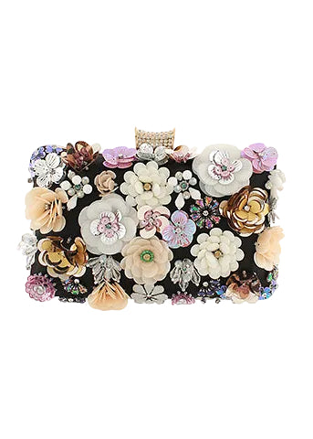 Flower Clutch Bag - Black