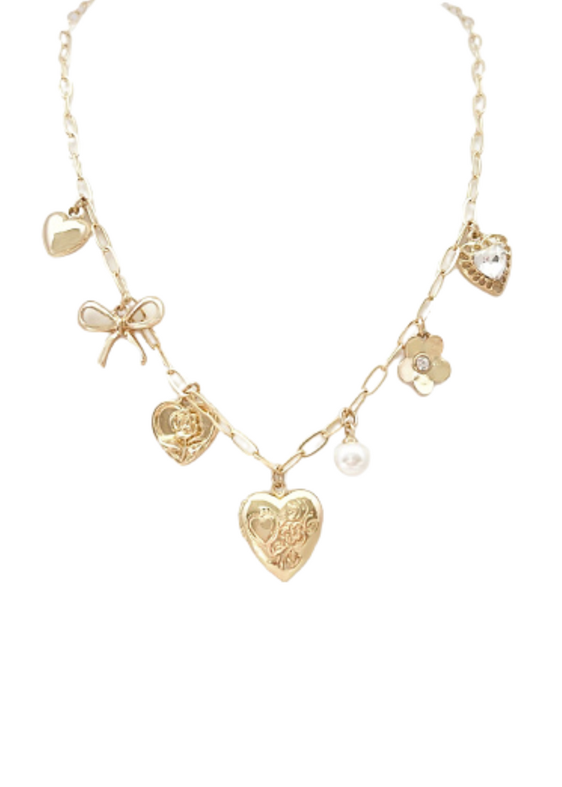 Heart & Bow Multi Charm Necklace