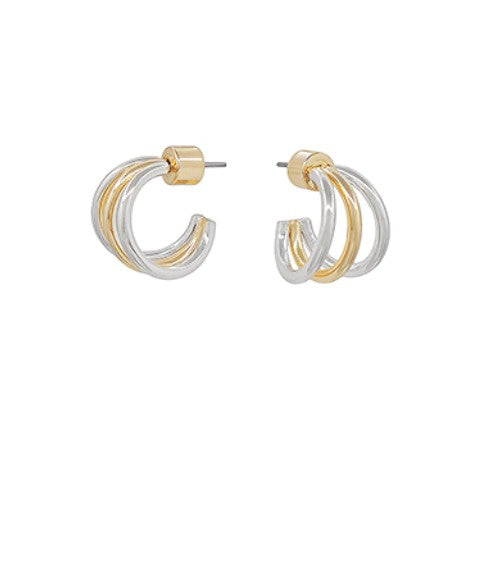 Triple Layered Metal Hoop Earrings- Gold/Silver