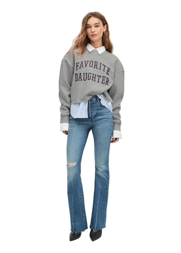 Cropped Collegiate Sweatshirt - Heather Grey/Burgundy