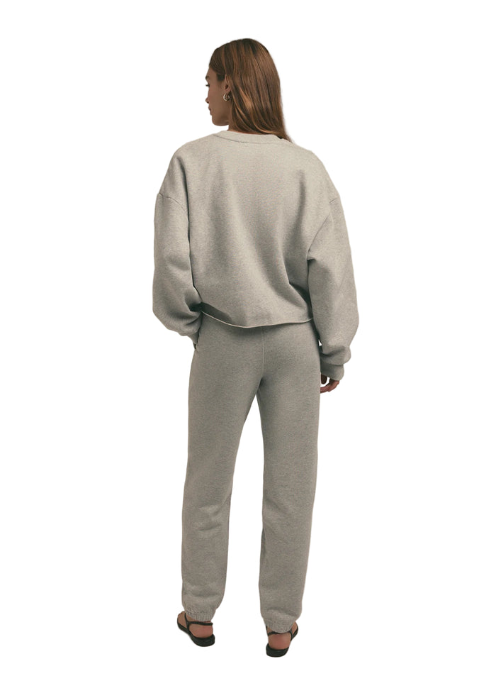Cropped Collegiate Sweatshirt - Heather Grey/Burgundy