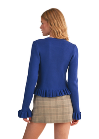 Ruffle Hem Ribbed Knit Cardigan