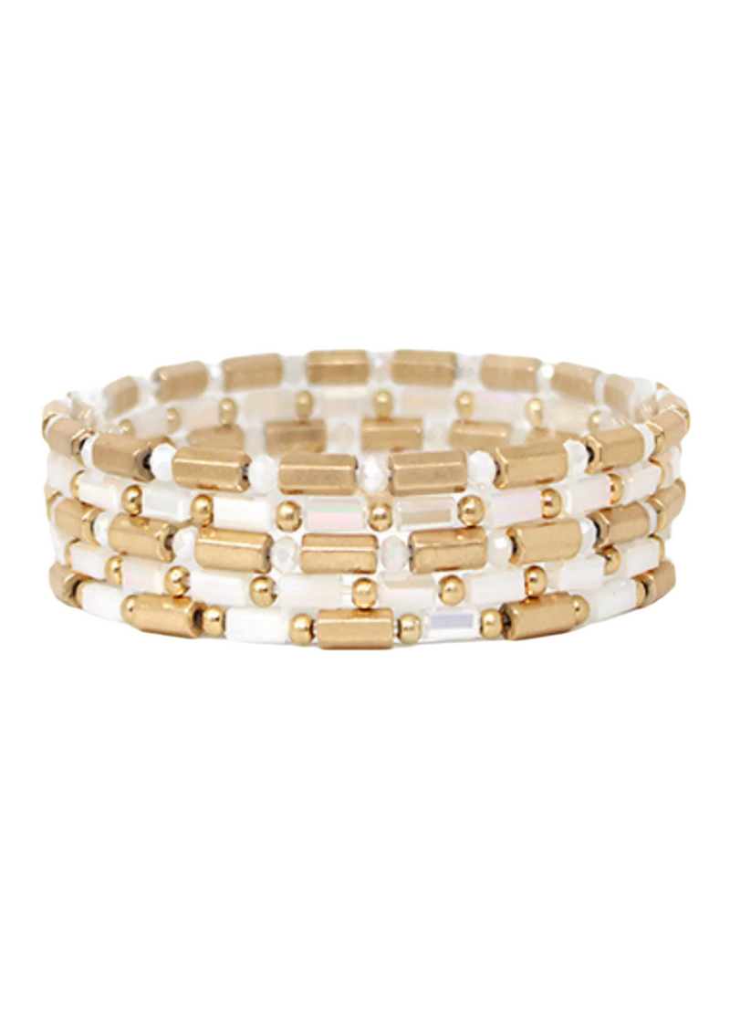 5 Row Hexagon Cylinder Beads Bracelet