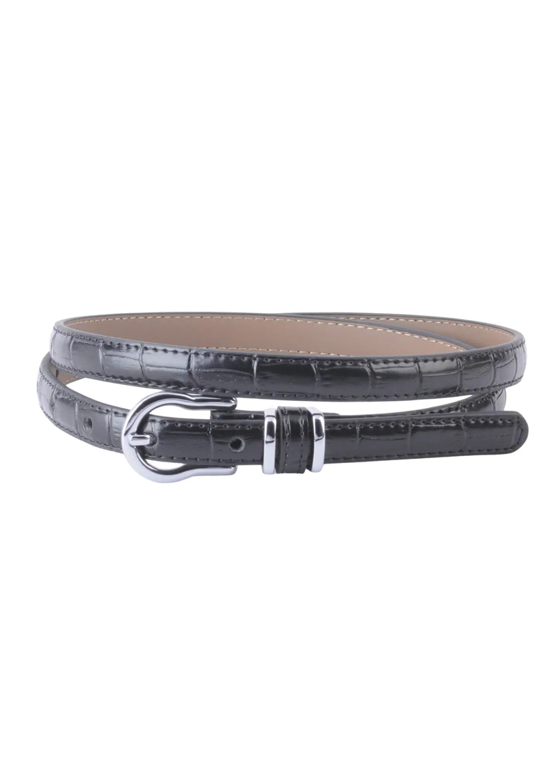 Skinny Croco Belt with Equestrian Buckle