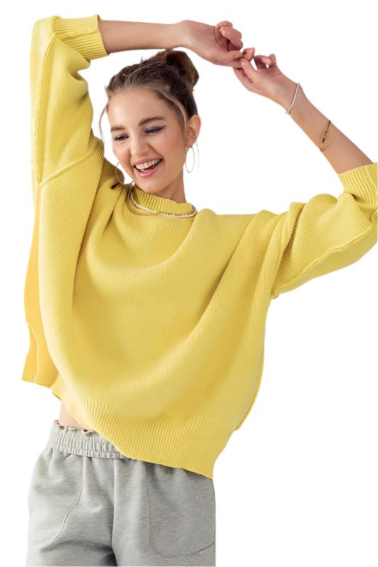 Oversized Side Slit Crew Neck Cozy Sweater