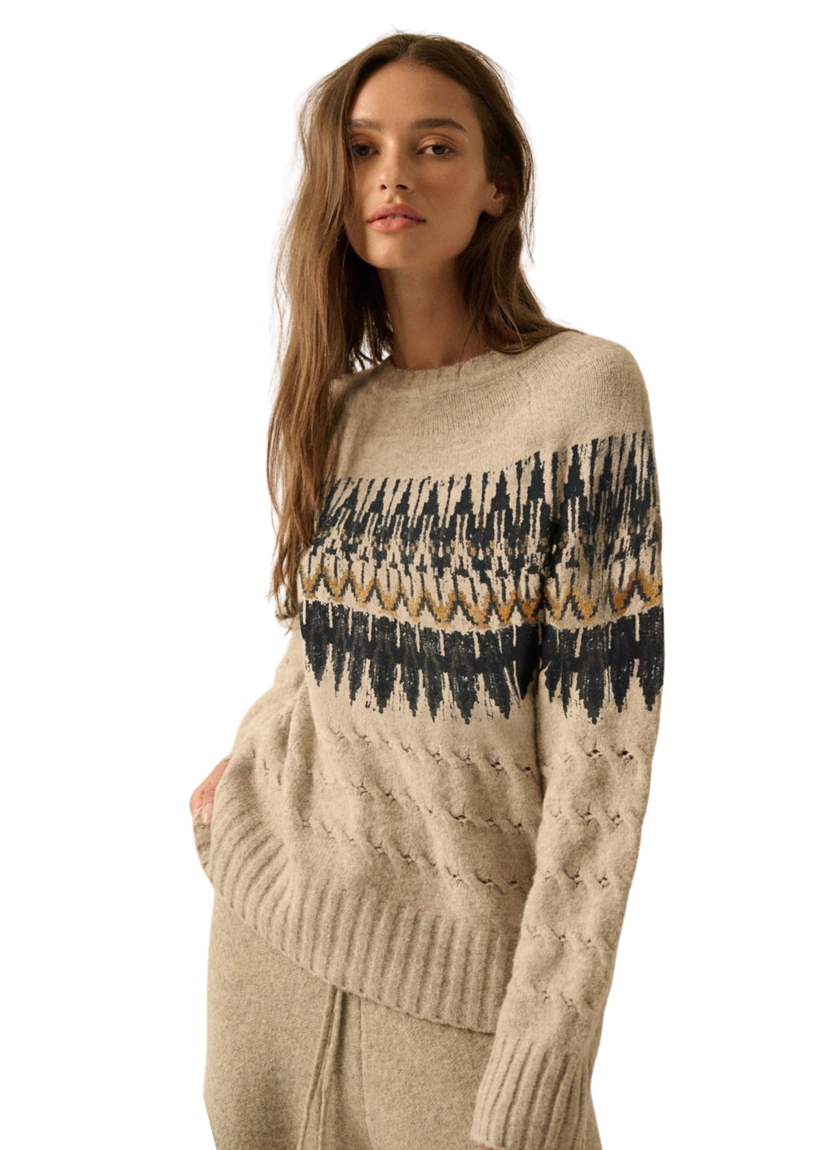 Cable Knit Raglan-Sleeve Sweater