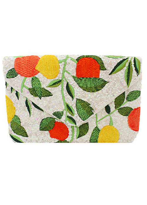 Lemon & Orange Beaded Envelope Clutch