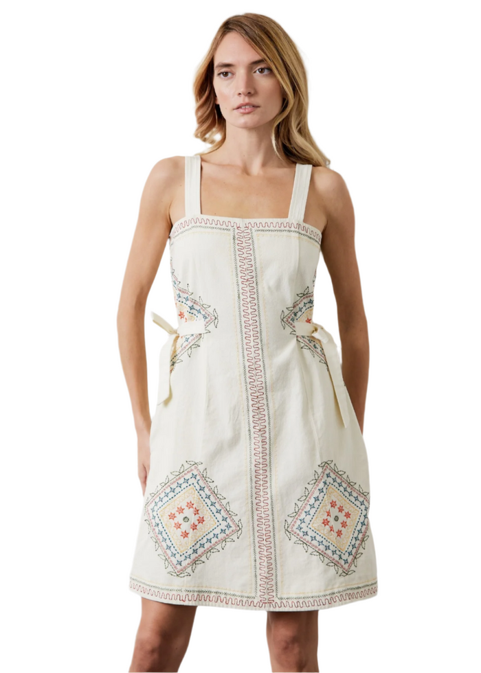 Wrena Embroidered	Strappy Mini Dress
