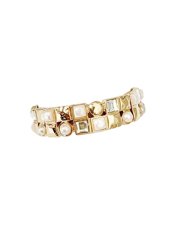 Pearl Studded Bracelet - Gold/Cream