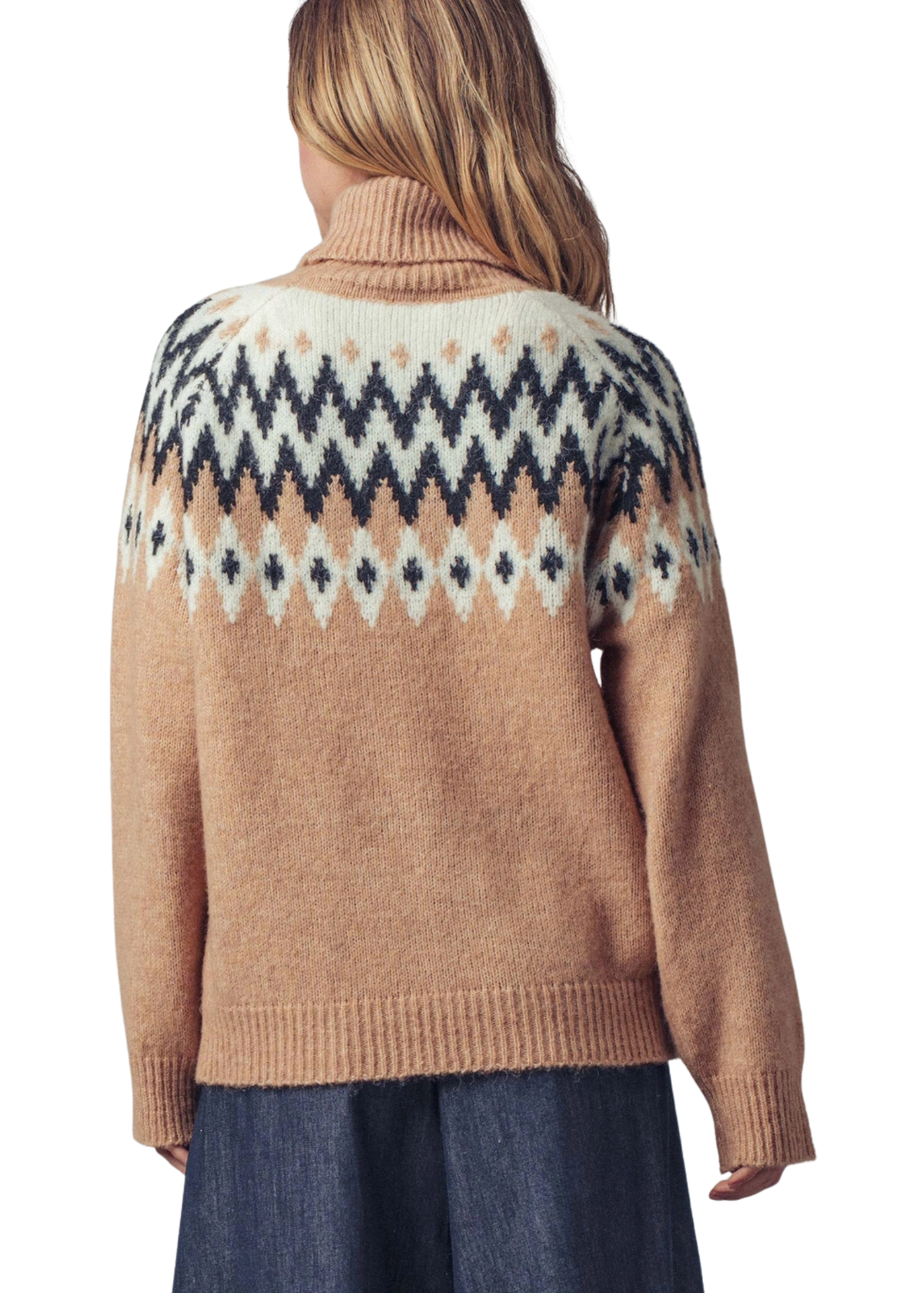 Fair Isle Pattern Turtleneck Sweater