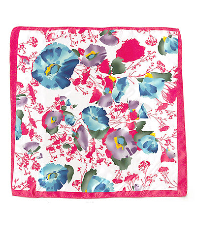 Floral Printed Silky Bandana - Ivory/Pink