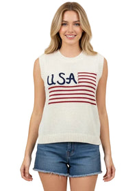 American Flag Sweater Sleeveless Top