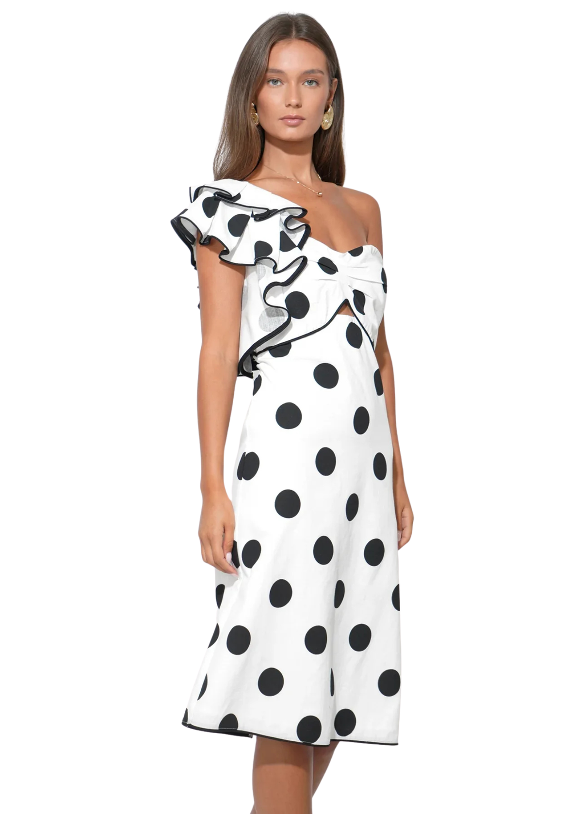 Cailyn One Shoulder Ruffle Midi Dress