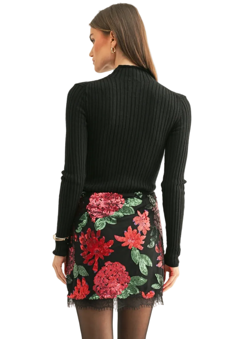 Brynlee Lace Hem Sequin Mini Skirt
