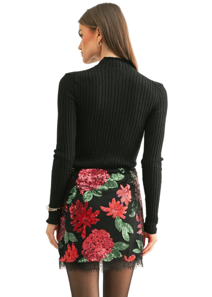 Brynlee Lace Hem Sequin Mini Skirt
