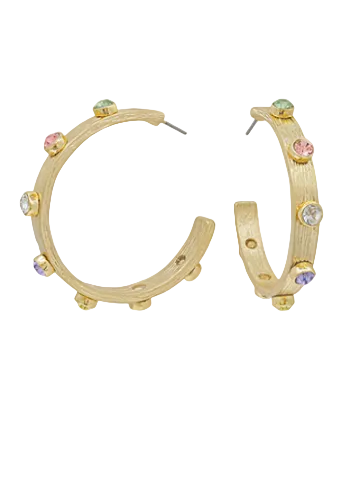 45mm Crystal Station Textured Hoops-Pastel Multi/WornGold