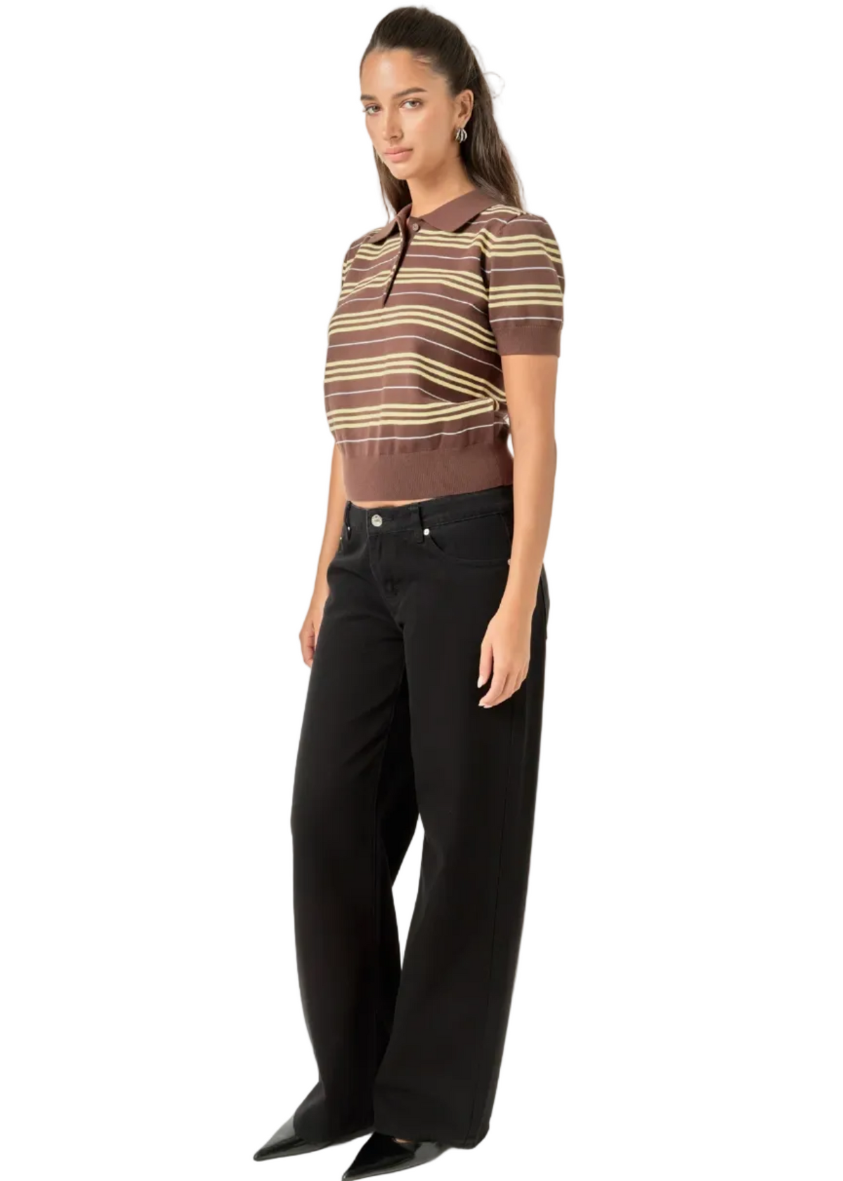 Striped Polo Knit Top