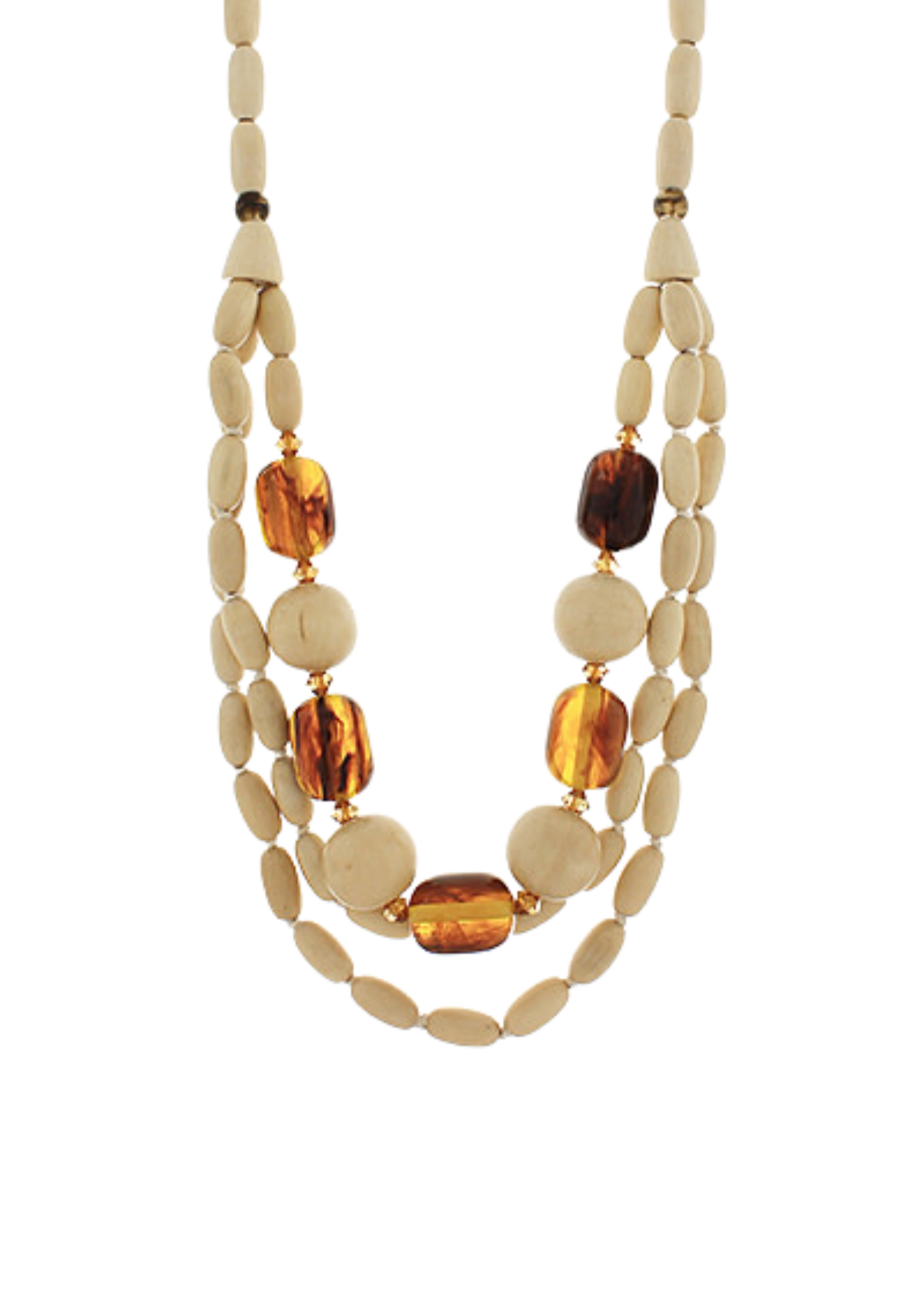 3 Layered Wood & Marble Necklace