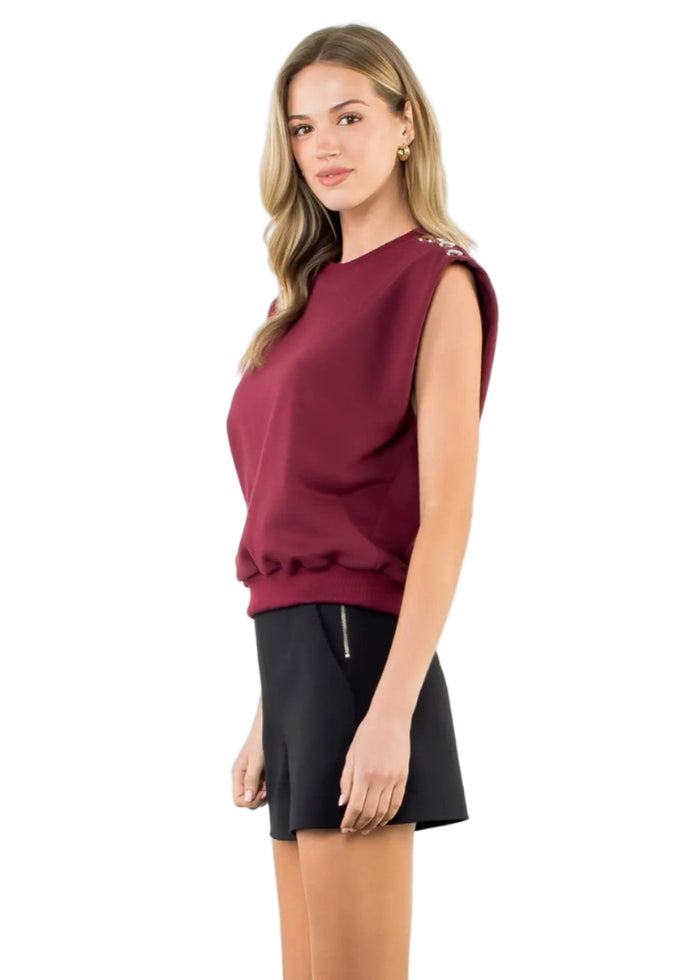 Metal Button Shoulder Sleeveless Top