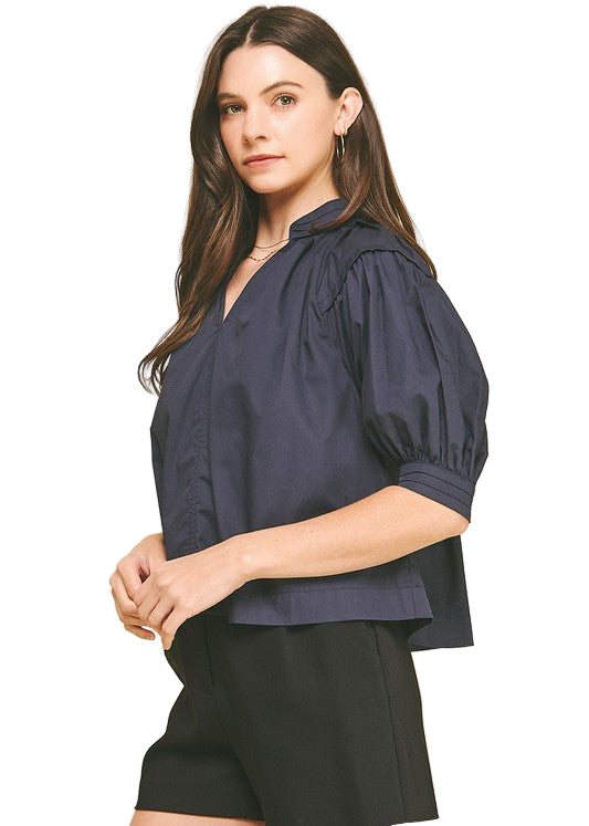 Balloon Sleeve V Neck Blouse