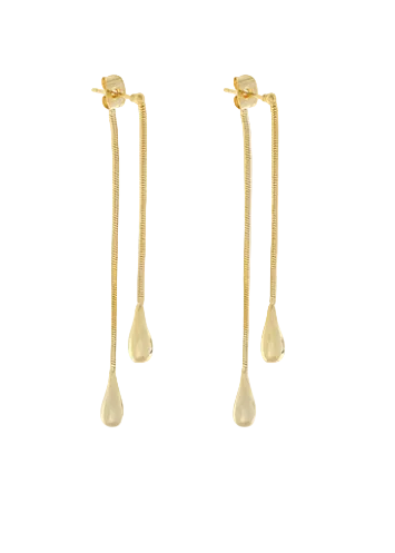 Teardrop Snake Linear Front Back Earrings-Gold