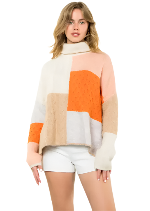 Turtleneck Colorblock Knit Sweater