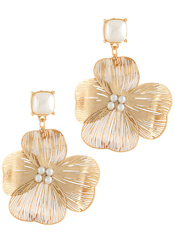 Filigree Flower & Pearl Drop Earrings
