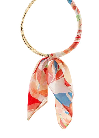 Scarf Wrapped Collar Necklace - Peach Multi/Gold