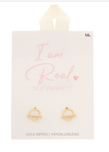 Pave CZ Bar & Circle Studs-Gold