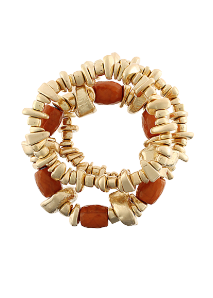 3 Row Stone & Chip Shaped Metal Bracelet