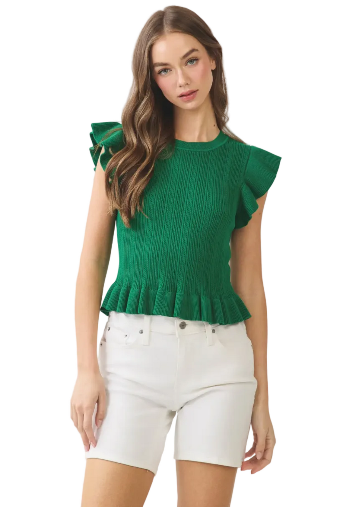 Ruffled Hem Ribbed Knit Top