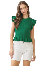 Ruffled Hem Ribbed Knit Top