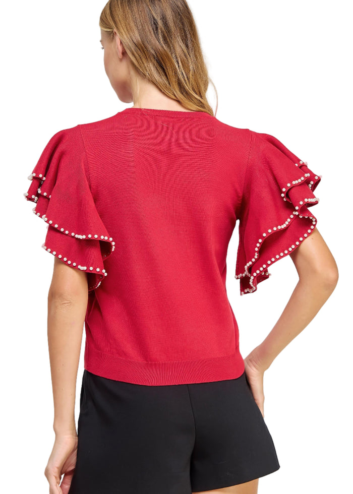 Double Layer Pearl Trim Knit Sweater