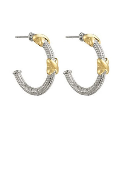 Twotone X Accent Texture Hoops