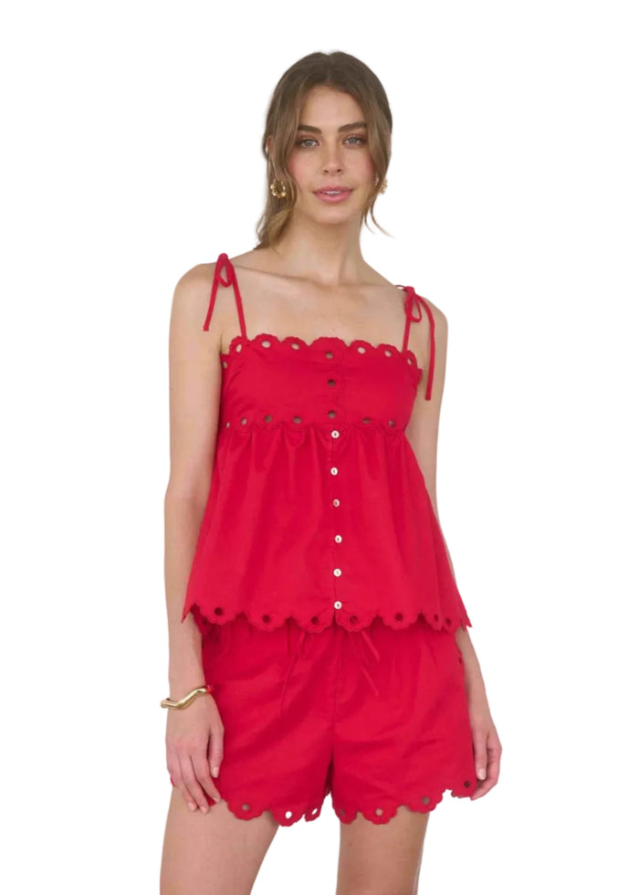 Scallop Eyelet Detail Tie Strap Top