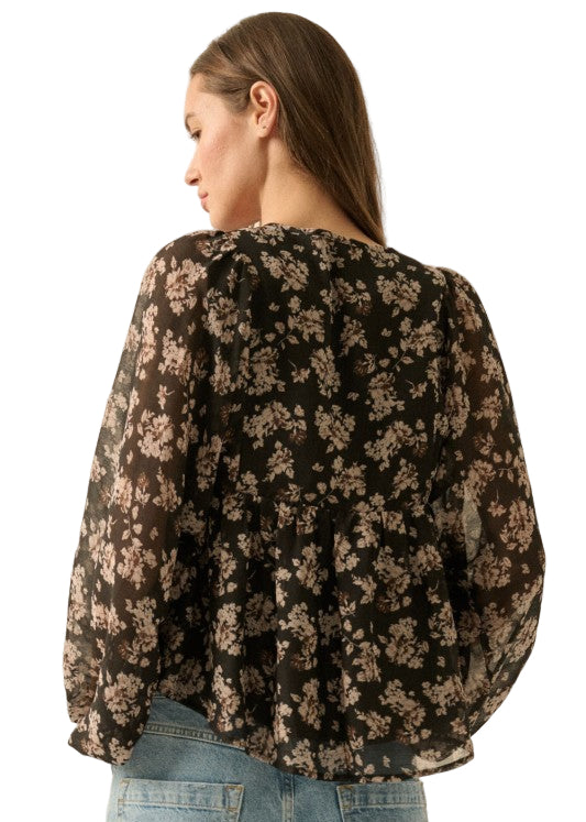 Floral Chiffon Tie-Neck Babydoll Top
