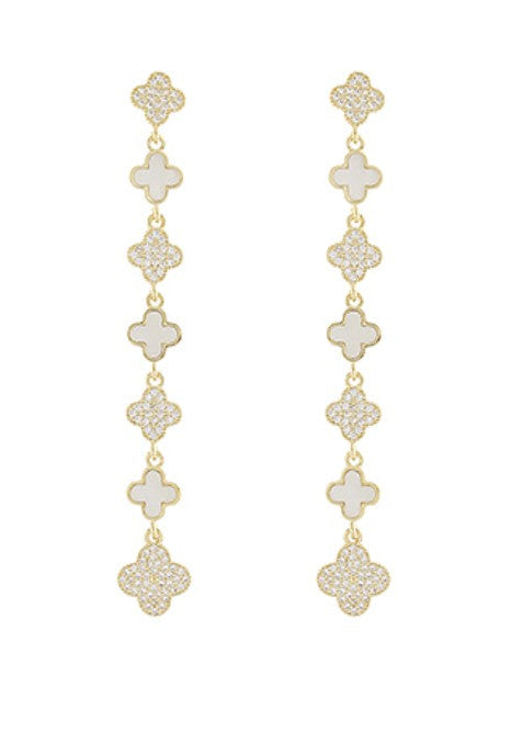 Paved Petal Linear 3 Drop Earrings