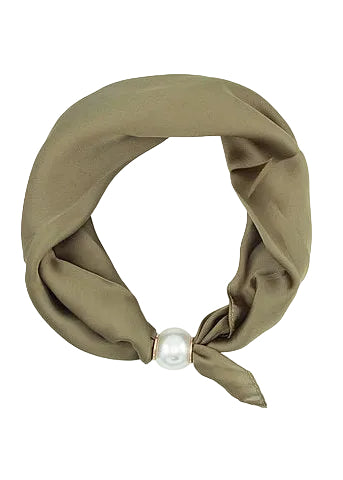 Accented Pearl Scarf Choker - Olive