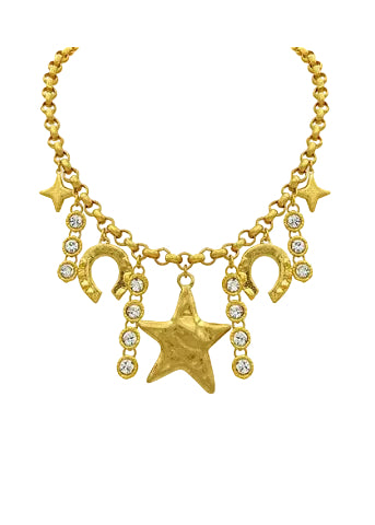 Star & Horseshoe Charm Jewel Fringe Necklace -