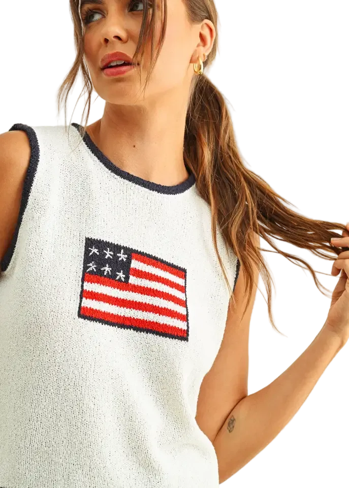 Contrasted Piping Flag Knitted Top