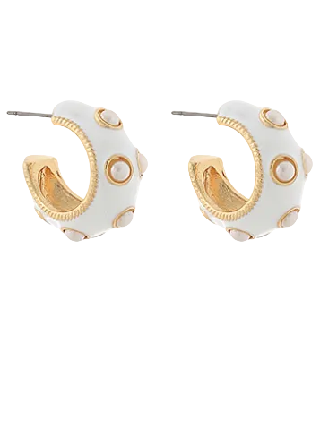 Color Coated Pearl Station Hoops-White/Cream
