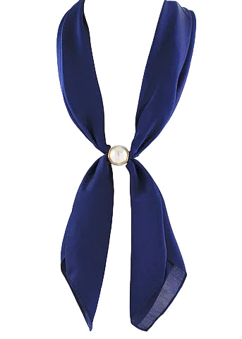 Accented Pearl Long Scarf Necklace - Navy